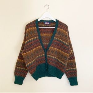 VINTAGE Wool Knit Festive Cardigan Button Sweater